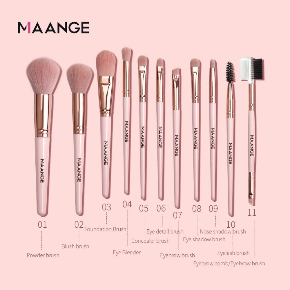 11Pcs Pink Makeup Brushes Set & Bag Cosmetic Tool - Picture 6 of 6